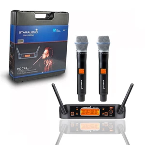 Sistema de micrófono inalámbrico de mano doble UHF de audio de 2 canales micrófono dinámico karaoke - Imagen 1 de 12