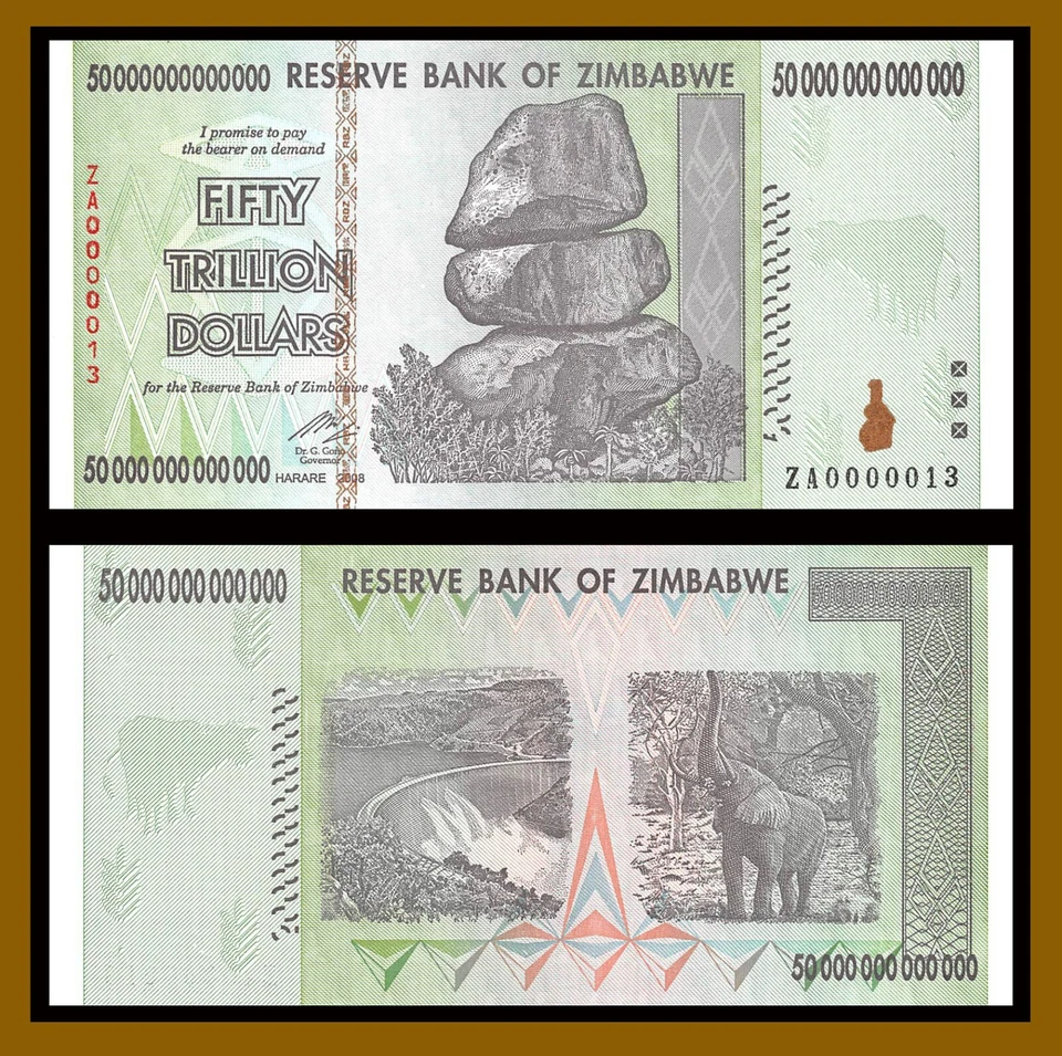 Zimbabwe 50 Trillion Dollars, 2008 P-90 Radar S/N 3010103 Banknote COA (Au) - Image 1 of 1