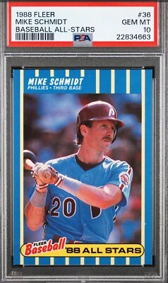 Fleer 1988 — Inserto de béisbol All-Stars — Mike Schmidt — 💎 Como nuevo PSA 10 — LEER Foto 1 de 3