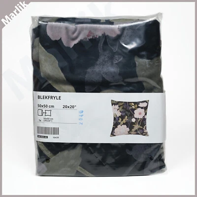 Funda Cojín Ikea BLEKFRYLE, Negro Floral 20x20" (50x50 cm) Algodón Terciopelo, NUEVA  Foto 1 de 2