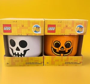 Lego kleiner 7" Halloween Aufbewahrungskopf Behälter 2er Set-Kürbis Skelett NEU - Bild 1 von 2