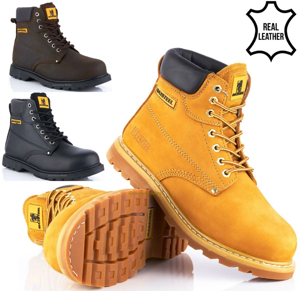 NEW MENS LEATHER SAFETY WORK BOOTS STEEL TOE CAP ANKLE HIKER SHOES SIZE UK 4-14