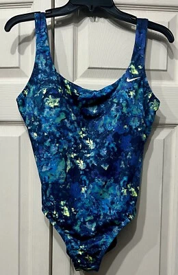 Maiô Nike Swim Earth Dye azul/roxo/verde peça única tamanho G grande novo com etiquetas $98 - Imagem 1 de 4