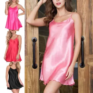 Satin Silk Women's Straps Full Slip Chemise Nightdress Sleepwear Pajamas XS-8XL - Picture 1 of 85