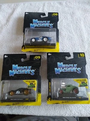 NEW 2022 Muscle Machines 3 Cars lot 8,9,10 1965 Shelby 1966 Ford 1933 Ford 1:64 - Image 1 of 4