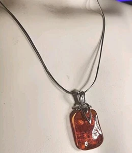Baltic Amber Sterling Silver Necklace With Pendant 19.5" Long - Picture 1 of 15