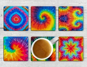 Juego de seis posavasos retro de neopreno hippie tie dye - Imagen 1 de 6