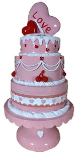 Bella Lux 3-stufiger Love rosa Kuchen mit roten Kirschen und Herz Topper Neu mit Etikett - Bild 1 von 6