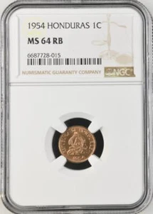 Honduras 1 Centavo 1954 NGC MS 64 RB - Picture 1 of 2
