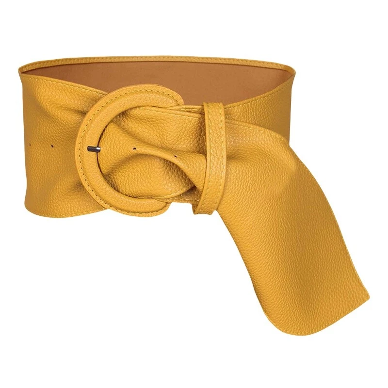 Women Round Pin Buckle Faux Leather Wide Belt Dress Corset Waistband One Size - Image 1 of 4