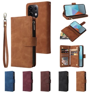 Leather Zip Wallet Case For Xiaomi 13T Redmi 13C K60 Ultra Note13 Pro Flip Cover - Picture 1 of 17