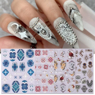 Manicure Decal Relief Nail Sticker Nail Sliders 5D Embossed Lace Engrav x - Image 1 of 4