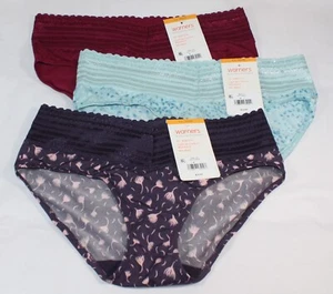 New set of 3 WARNER'S no muffin top HIPSTER panties WINE PURPLE PINK GREEN LEAF - Picture 1 of 6