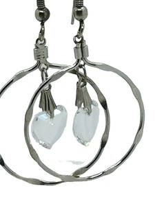 White Glass Crystal, Rhodium-plated Stainless-Steel Dangle-Drop Earrings (578G) - Picture 1 of 5