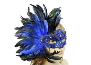 Fashionable Womens Venetian Masquerade Mask with Huge Feathers - Picture 1 of 5