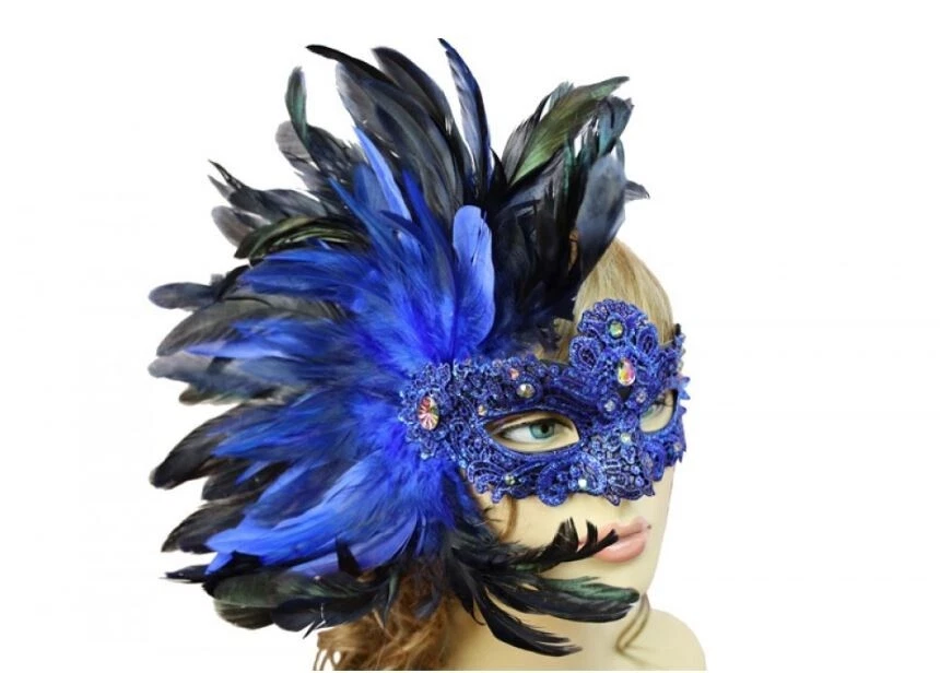 Fashionable Womens Venetian Masquerade Mask with Huge Feathers - Image 1 of 1