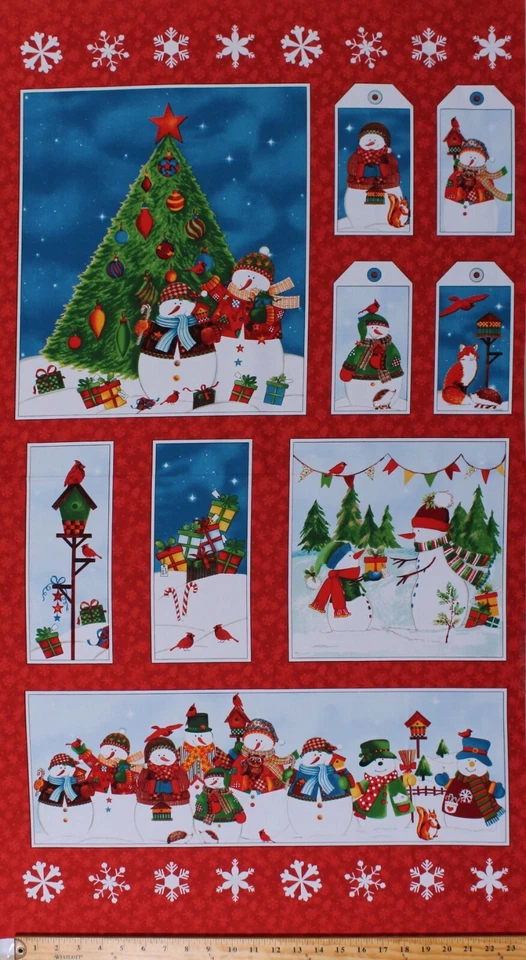Panel 24" X 44" Muñecos de Nieve Árbol de Navidad Vacaciones Invierno Tela de Algodón D500.39 Foto 1 de 1