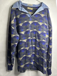 Guess by Georges Marciano Men's XL Blue Denim Long Sleeve 1/4 Button Up Shirt - Picture 1 of 3