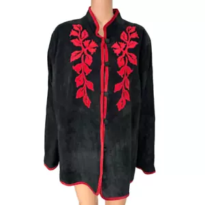Linea by Louis Dell'Olio Suede jacket black button red trim size XL vintage - Picture 1 of 7