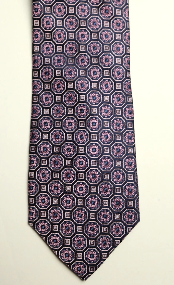New Mens For Bloomingdale's Navy Pink Medallion Neat 100% Silk Neck Tie Necktie - Изображение 1 из 1