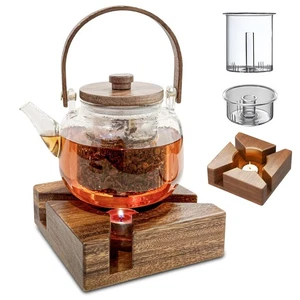 Glass Teapot Stovetop with Wooden Stand - Borosilicate Glass Kettle with 2 Ty... - Picture 1 of 5