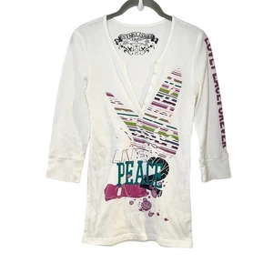 Vintage anni 90 Y2K Gap Ribbed Henley grafica termica pace grunge amore preppy M - Foto 1 di 6
