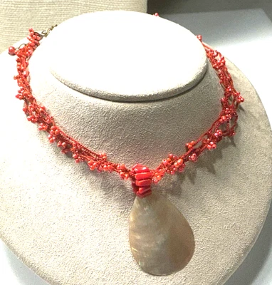 Moda Collar Tejido Naranja Semilla Cuentas Madreperla Colgante Latón Lote 64D Foto 1 de 3