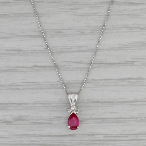 Lab Created Ruby Diamond Teardrop Pendant 14k White Gold 18.25" Box Chain - Picture 1 of 7