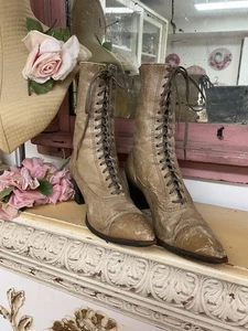 Antike Damen Viktorianische Schnürschuhe taupefarben 20er Jahre #7 - Bild 1 von 9