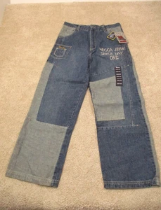 Vintage Neu mit Etikett Mekka Baggy weites Bein Jeans Jungen 18H 33x29 Y2K Husky Patchwork - Bild 1 von 19
