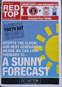 FOOTBALL PROGRAMME - BARNSTAPLE TOWN v SHOLING (SOUTHERN LGE DIV 1 SOUTH 2020) - Picture 1 of 1
