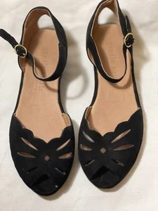 NWOT Gentle Souls Black Suede Wedge Sandals 1940’s inspired Sz6 - Picture 1 of 6