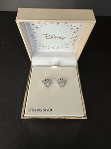 Disney Minnie Stud Earrings w Red Bow Sterling Silver CZ - Picture 1 of 5