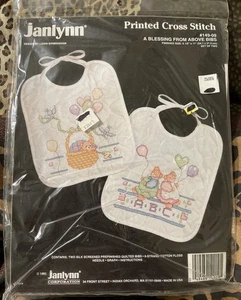 Vtg  Janlynn “A Blessing From Above Bibs” Printed Cross Stitch 1993 #149-09 - Picture 1 of 4