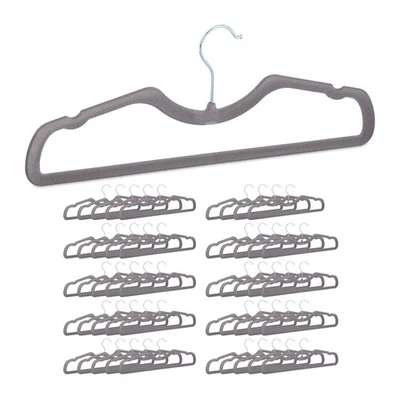 Beflockte kleiderbügel Rutschfeste Samtbügel Platzsparende Bügel grau 150 Stück - Bild 1 von 4