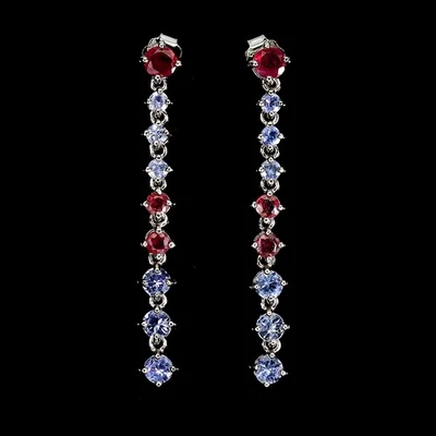 925 Sterling Silver Earrings Round Ruby Tanzanite Natural Gemstone Jewelry - Image 1 of 4