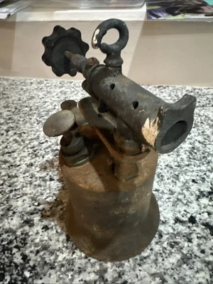 Blow Torch Antique Vintage Craftsman? Brass Gasoline Kerosene Wooden Handle - Image 1 of 4