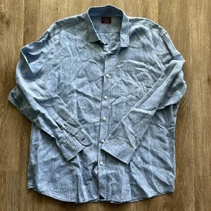 Camicia UNTUCKit in lino con bottoni davanti manica lunga blu taglia XXL - Foto 1 di 4