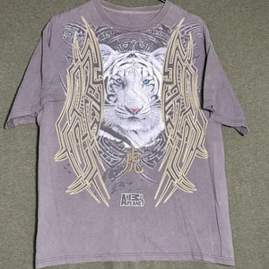 Camicia vintage Y2K uomo grande Bengala bianca tigre tribale animale pianeta anni 2000 grigia - Foto 1 di 11