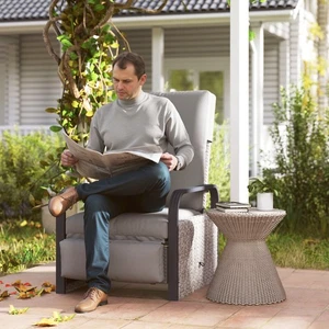 Rattan Garden Recliner Chair, Reclining Lounge Chair with Side Tray - Picture 1 of 34