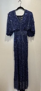 Mac Duggal blaues Damenkleid 10 Stil # 4611D verziertes Perlenkleid Pailletten LESEN - Bild 1 von 18