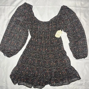 Altar’d State Tiered Ruffle Mini Dress M Boho Prairie Balloon Sleeve Tie back - Picture 1 of 11