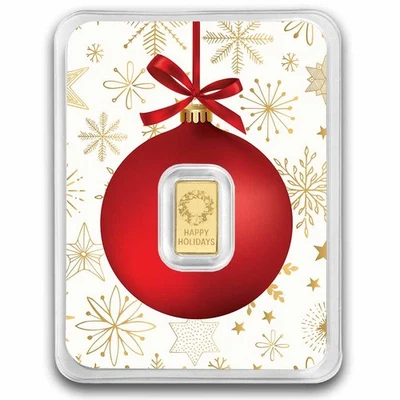 1/2 gram Gold Bar - Christmas Wreath (Red Ornament Card, In TEP) - Image 1 of 4