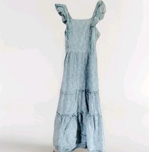 Universal Thread Kleid Damen L grün Blumen gesmokt hinten offen Maxi Landhaus - Bild 1 von 7