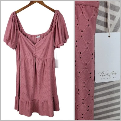 NEW Windsor Shirt Dress Plus 3X Milkmaid Peasant Stretch Puff Sleeve Eyelet  - Image 1 of 4