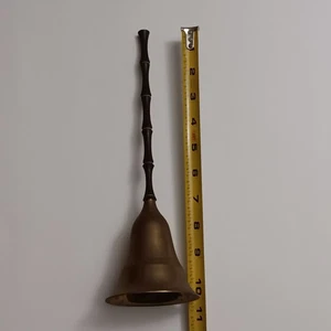 Vintage Brass Church School Bell Handheld 10” Tall Loud Sound Solid - Picture 1 of 14