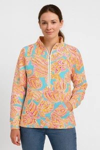 Lilly Pulitzer Style XS Pullover Bright Tropical Print Damen Quarter Zip - Bild 1 von 5