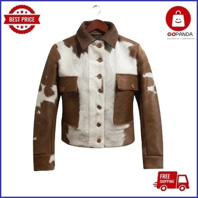 Chaqueta de cuero de vaca occidental para hombre pelo real piel de pony elegante abrigo de camionero Foto 1 de 4