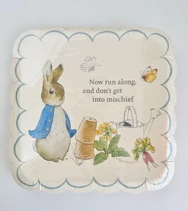 Meri Meri PETER RABBIT Beatrix Potter 9” PAPER PLATES (16) Square Scalloped - Picture 1 of 7