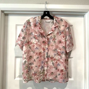Alfred Dunner Damen Gr. 18 Bluse Oberteil Rosa Blumen Knöpfe Kurzarm Gefüttert - Bild 1 von 12